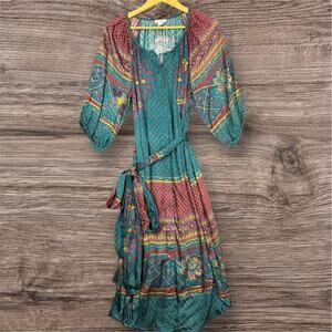 Sundance Boho Maxi Dress M Mixed Floral Paisley Tie Waist Tassels Peasant NWOT